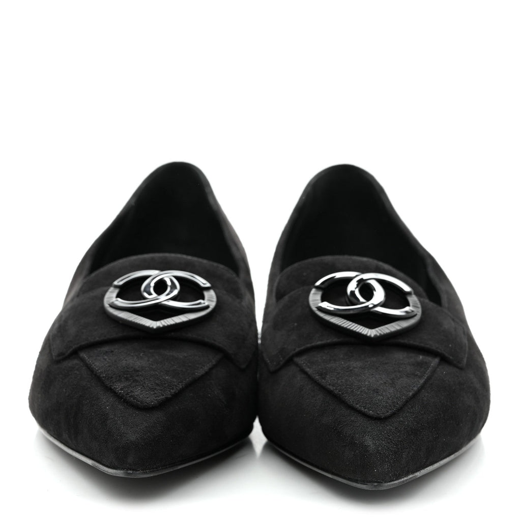 Chanel Suede Heart CC Loafers 40.5 Black