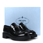 Prada Spazzolato Metal Triangle Logo 50mm Loafers 36 Black