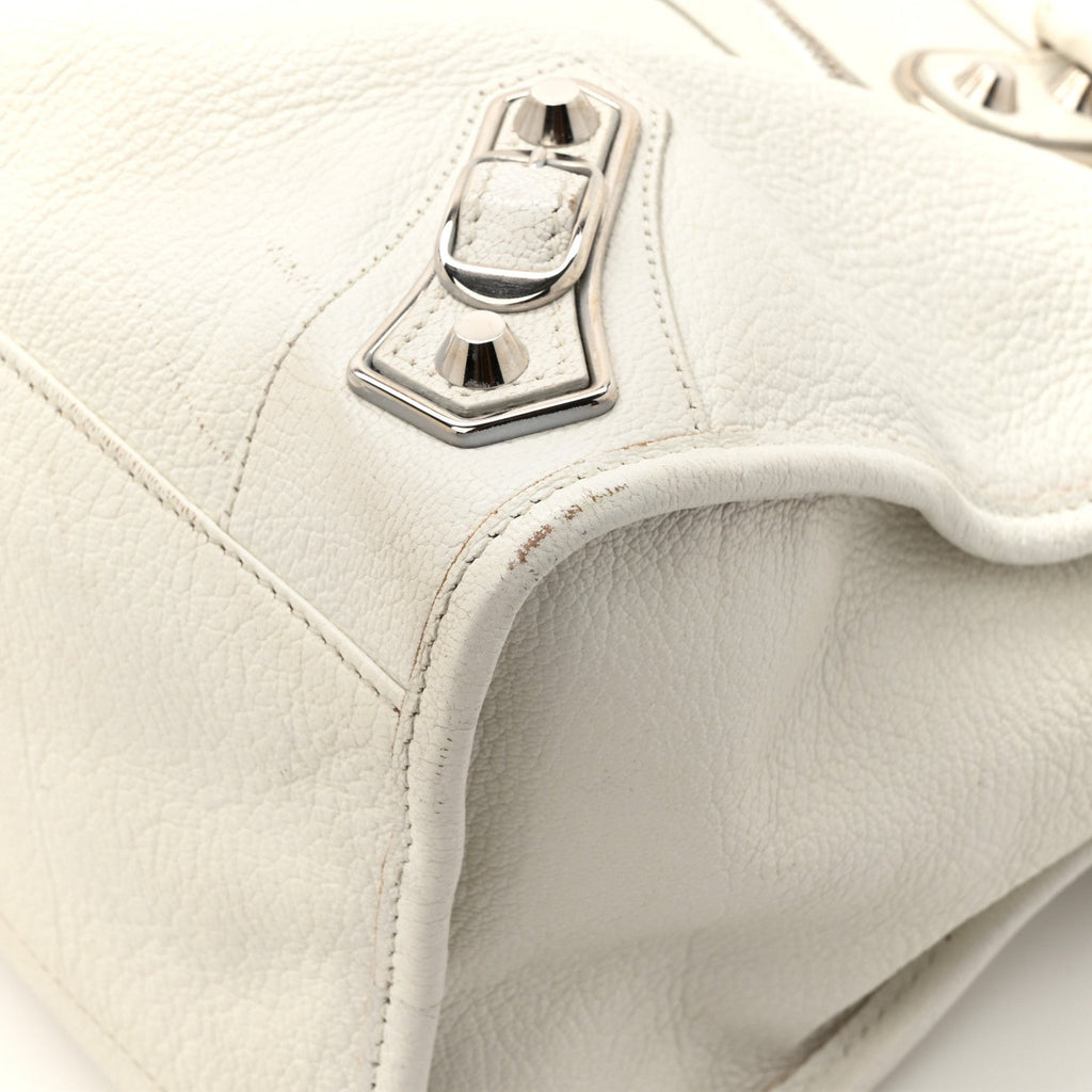 Balenciaga Chevre Silver Metallic Edge Hardware City White