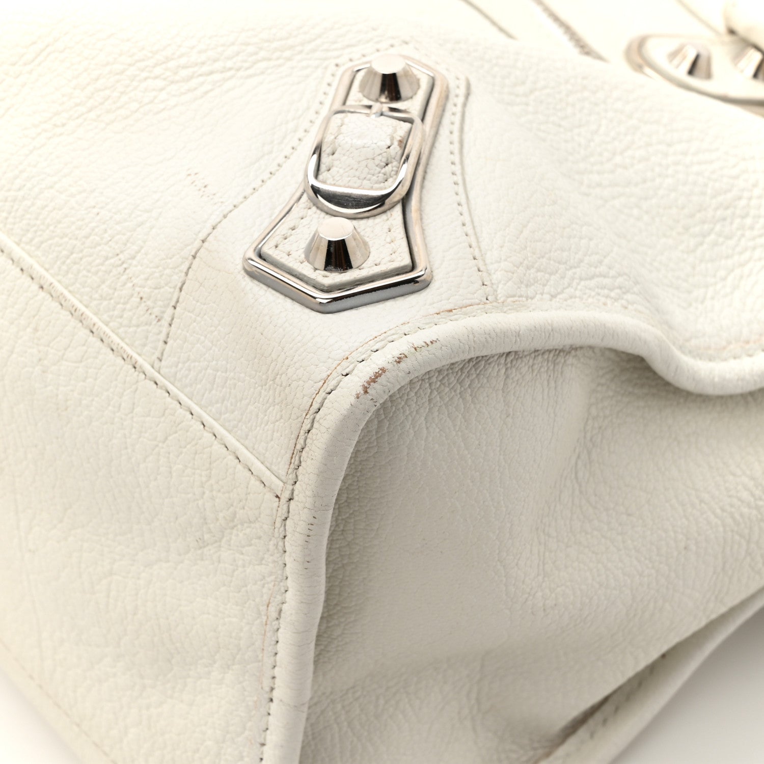 Balenciaga Chevre Silver Metallic Edge Hardware City White