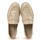 Chanel Shiny Calfskin Logo Loafers 38.5 Light Beige