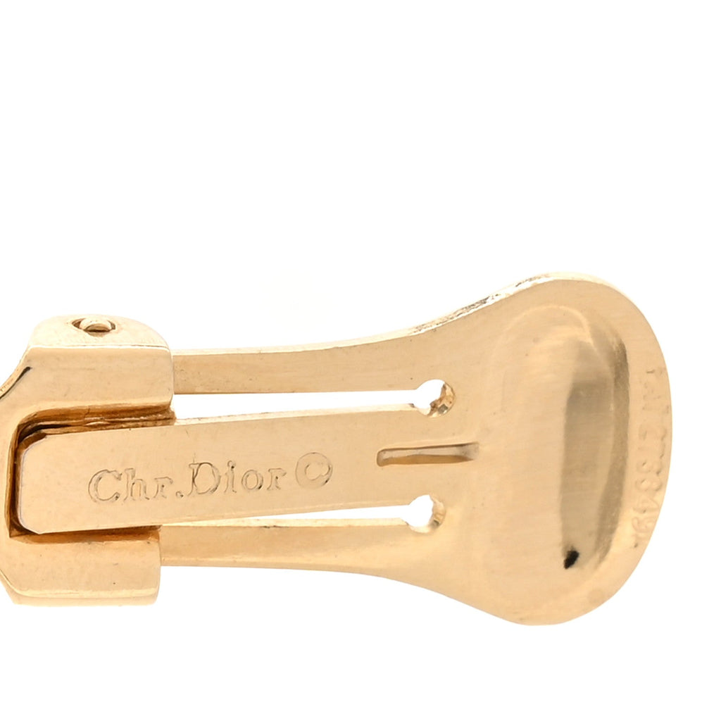 Christian Dior Enamel Chain Link Clip On Earrings Gold Yellow