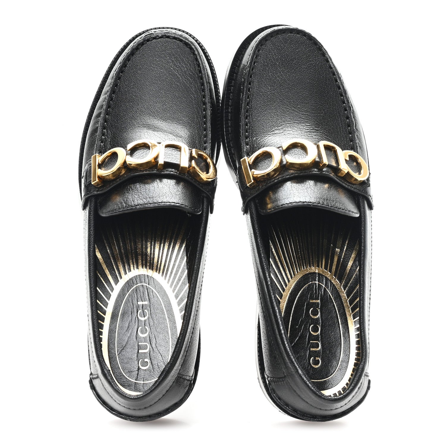 Gucci Goatskin Womens Logo 15mm Loafers 35.5 Black