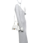 Balenciaga Calfskin Crocodile Embossed Small Hourglass Top Handle Bag White