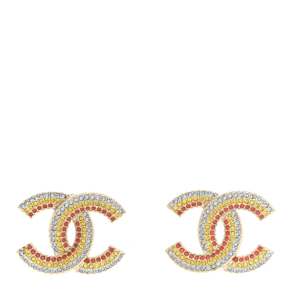 Chanel Crystal CC Earrings Gold Multicolor