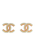 Chanel Crystal CC Earrings Gold Multicolor