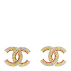 Chanel Crystal CC Earrings Gold Multicolor