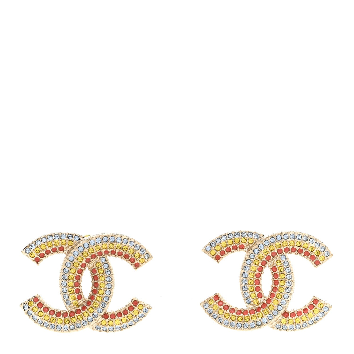 Chanel Crystal CC Earrings Gold Multicolor