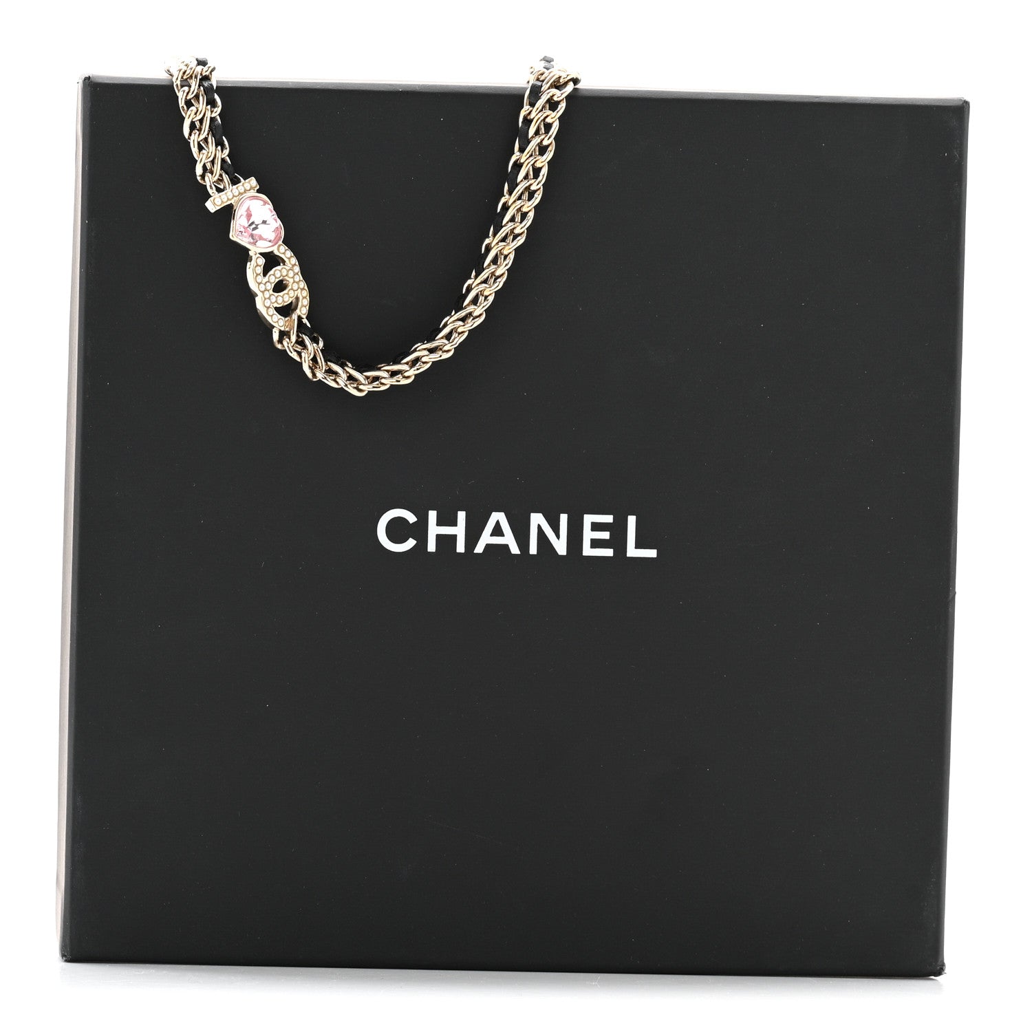 Chanel Metal Lambskin Crystal I Heart CC Choker Necklace Gold Black