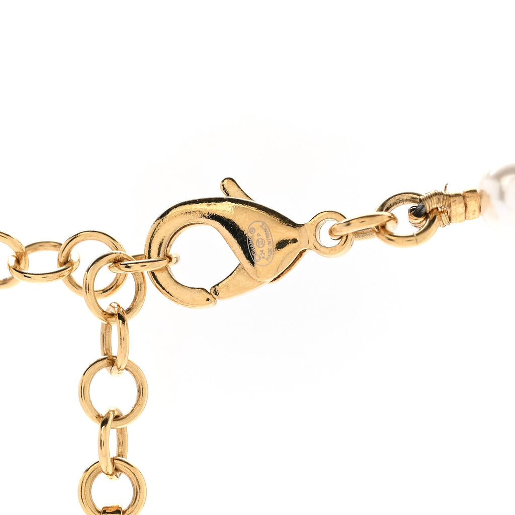 Chanel Crystal Pearl CC Heart Choker Necklace Gold