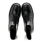 Chanel Shiny Calfskin Quilted Lace Up Combat Boots 39 Black