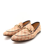 Gucci Canvas GG Monogram Horsebit Mens Jordaan Loafers 9.5 Beige Ruggine Light Brown