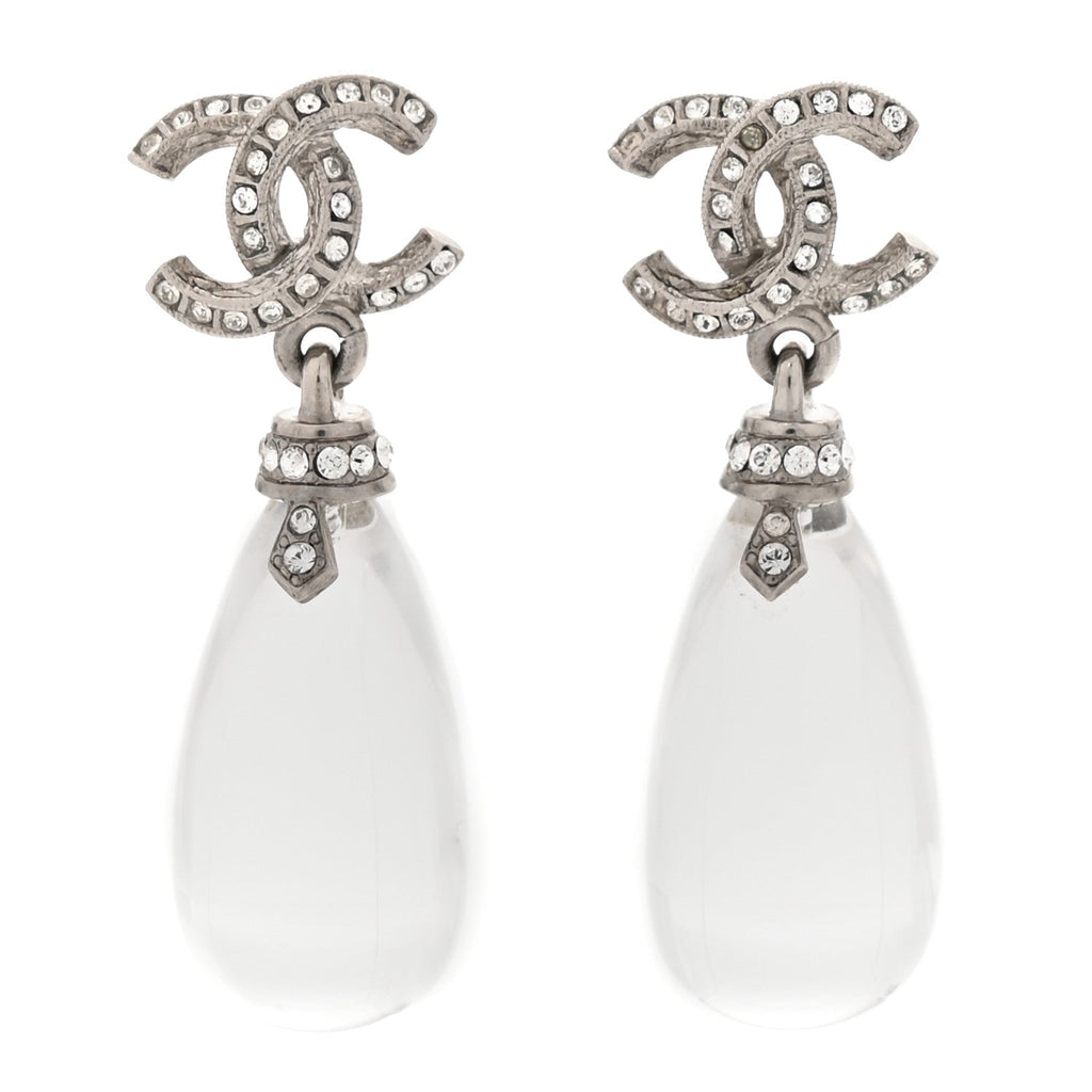 Chanel Ruthenium Crystal CC Drop Earrings Silver