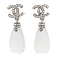 Chanel Ruthenium Crystal CC Drop Earrings Silver