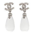 Chanel Ruthenium Crystal CC Drop Earrings Silver