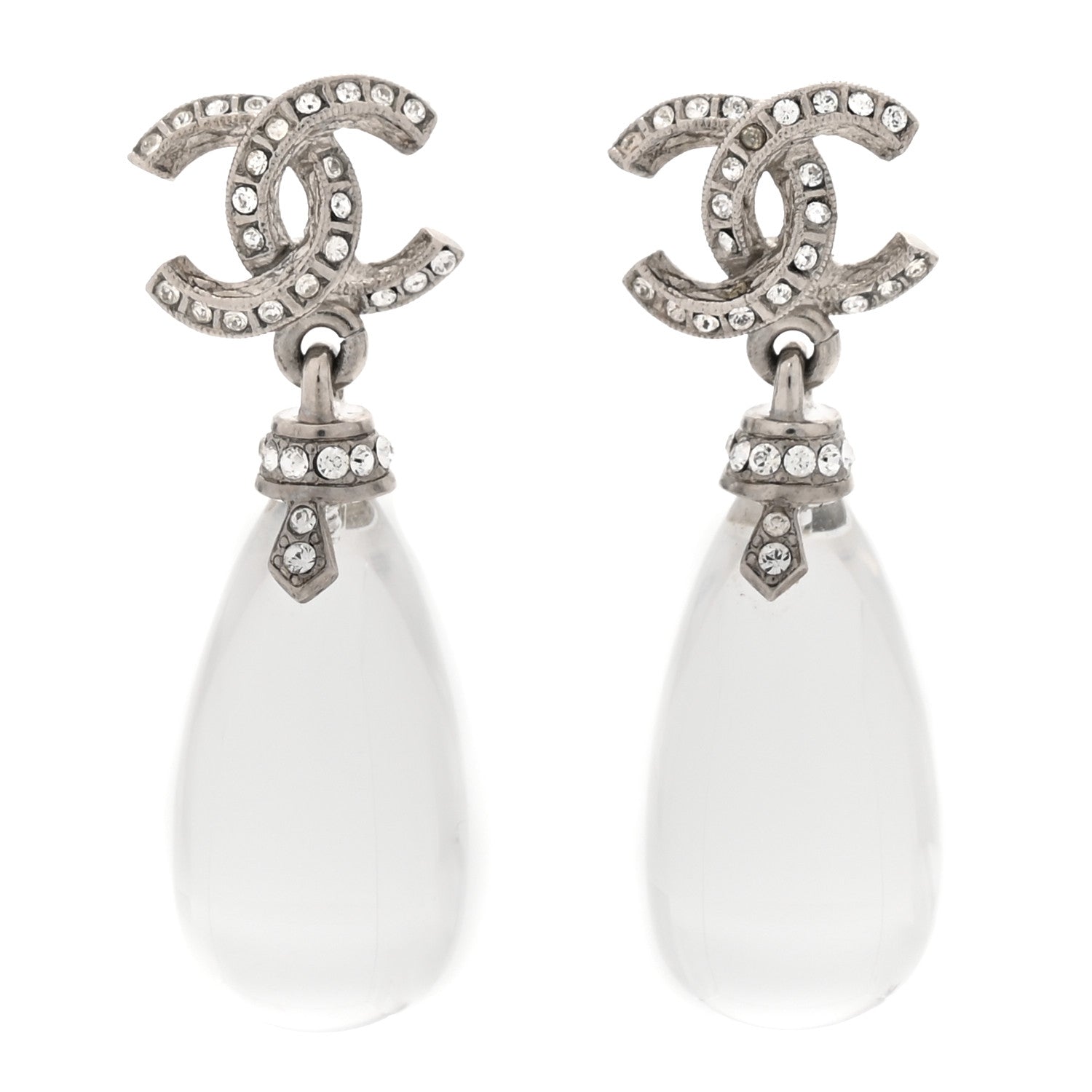 Chanel Ruthenium Crystal CC Drop Earrings Silver