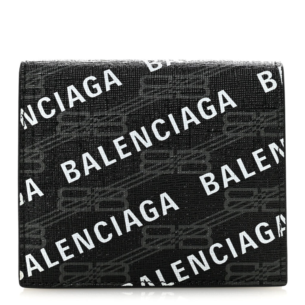 Balenciaga Coated Canvas BB Monogram Allover Logo Card Holder Wallet Black Grey White