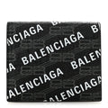 Balenciaga Coated Canvas BB Monogram Allover Logo Card Holder Wallet Black Grey White