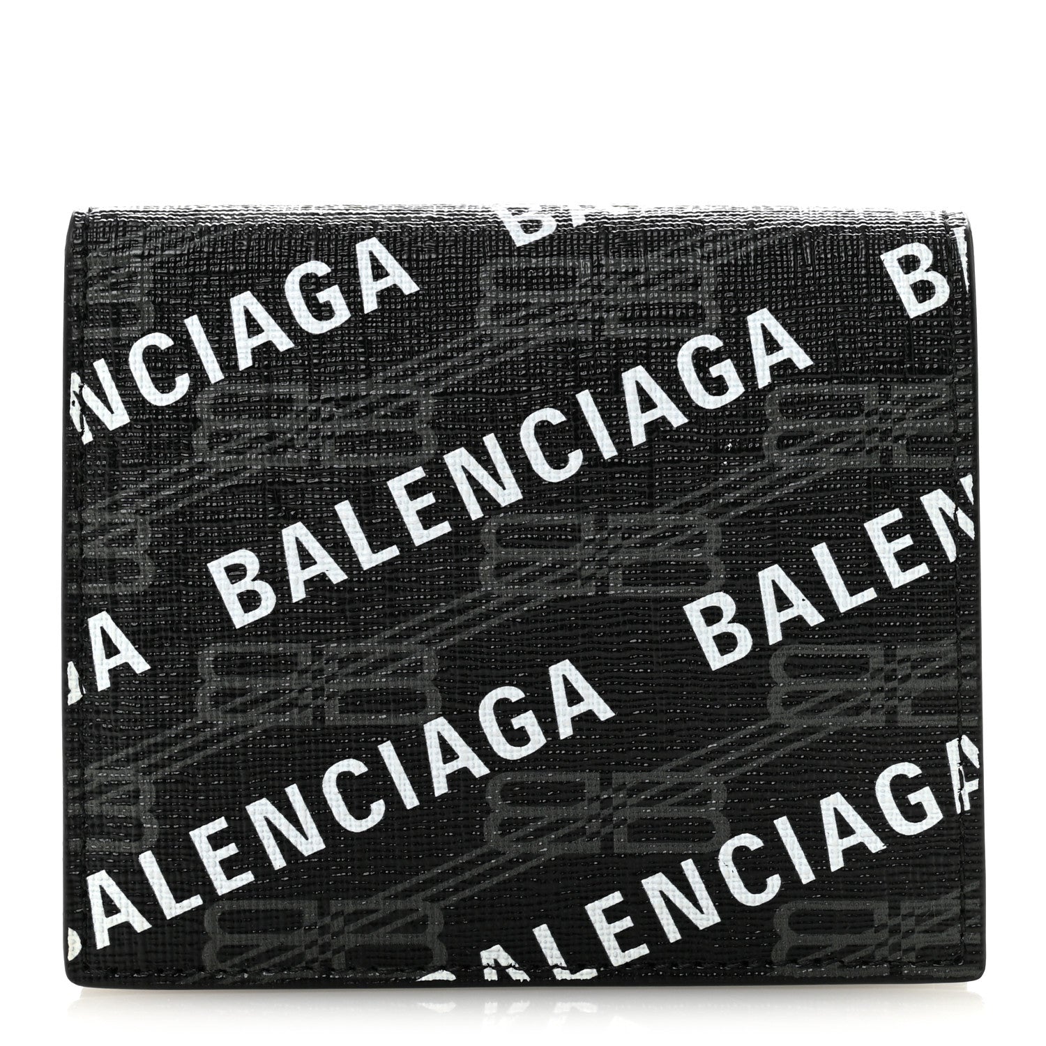 Balenciaga Coated Canvas BB Monogram Allover Logo Card Holder Wallet Black Grey White