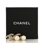 Chanel Crystal Timeless CC Pearl Drop Earrings Light Gold