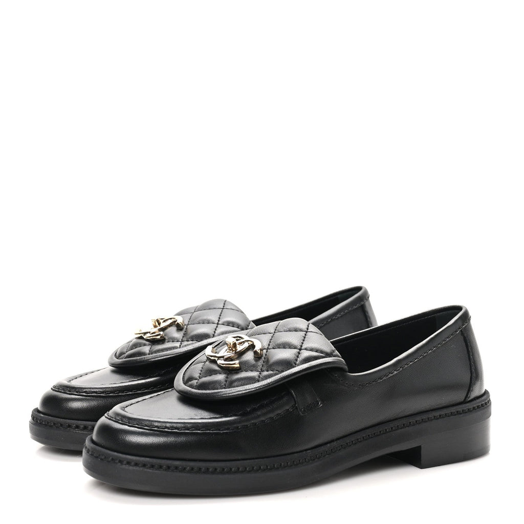 Chanel Lambskin Quilted CC Turnlock Loafers 35.5 Black