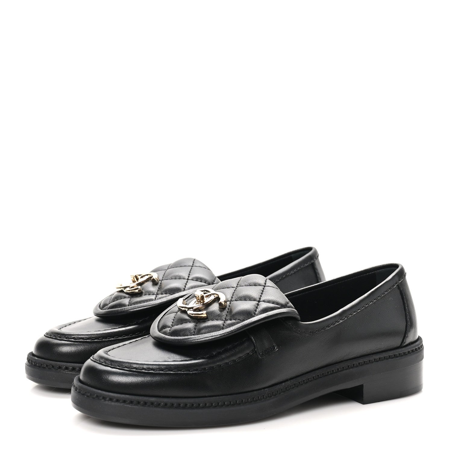 Chanel Lambskin Quilted CC Turnlock Loafers 35.5 Black