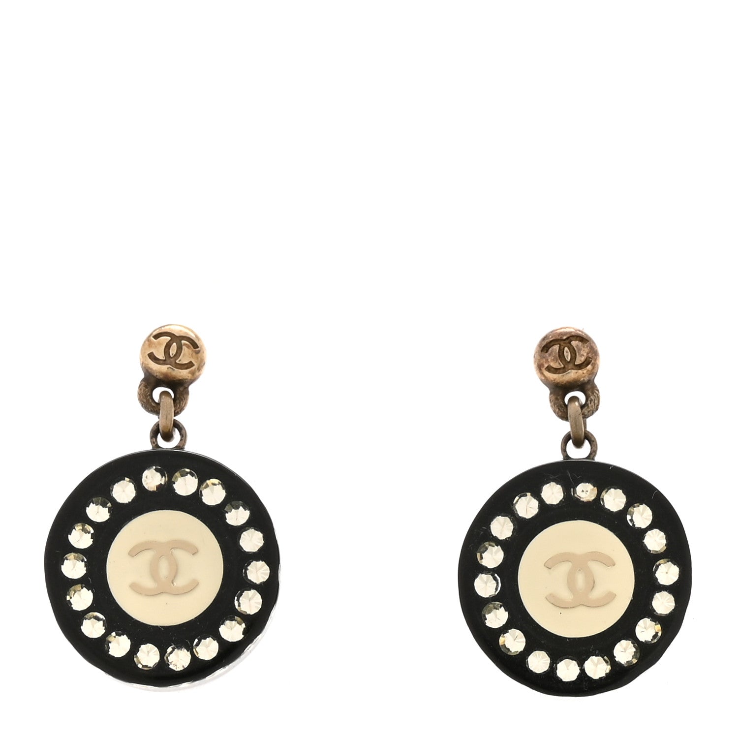 Chanel Resin Crystal CC Drop Earrings Black White