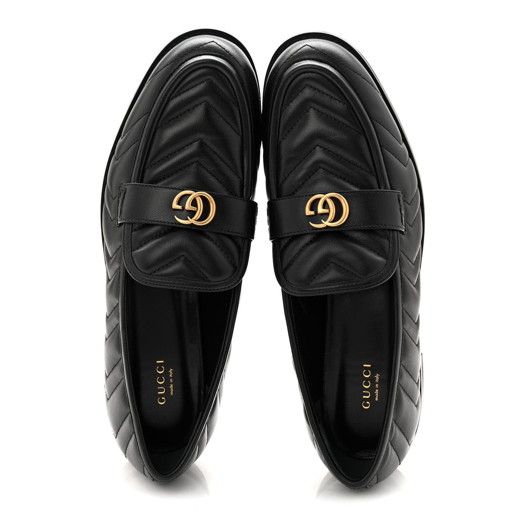 Gucci Nappa Matelasse Double G Marmont Loafers 42 Black