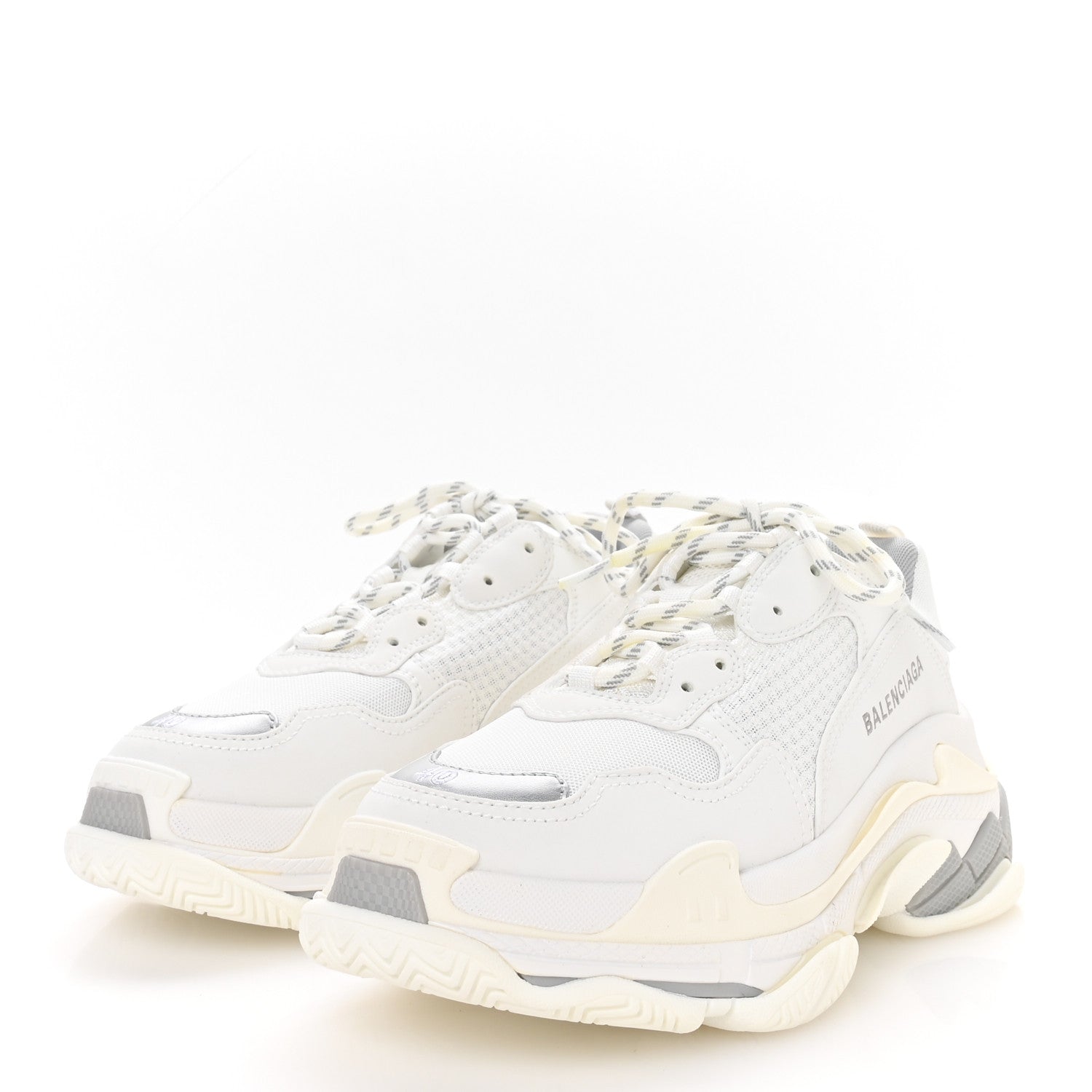 Balenciaga Fabric Mesh Bi-Color Womens Triple S Sneakers 40 White Metal Grey