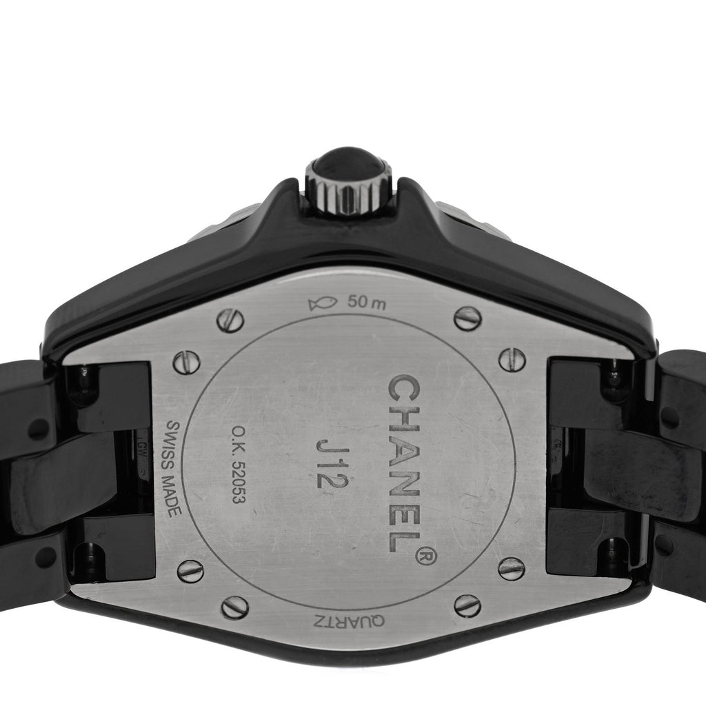 Chanel Stainless Steel Ceramic Diamond Bezel 33mm J12 Quartz Watch Black
