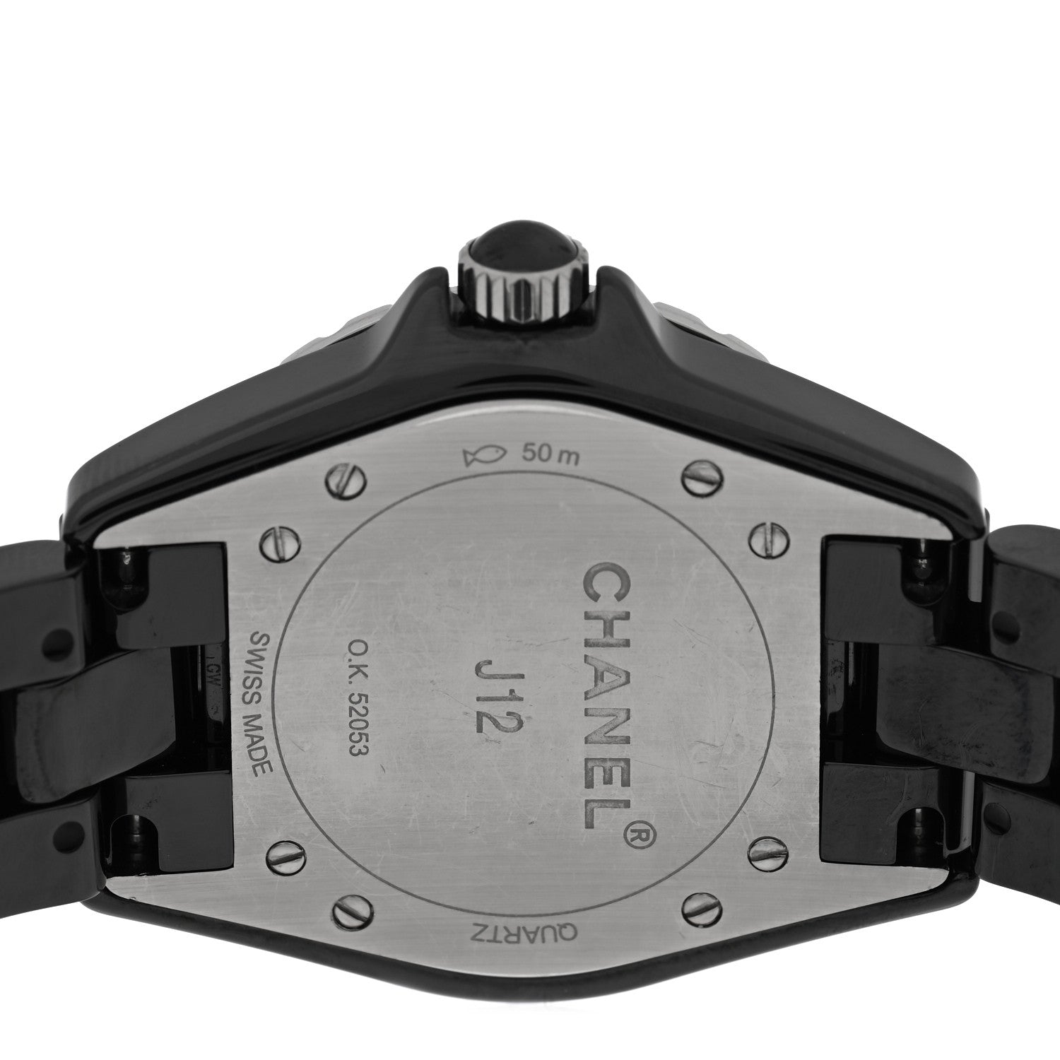 Chanel Stainless Steel Ceramic Diamond Bezel 33mm J12 Quartz Watch Black