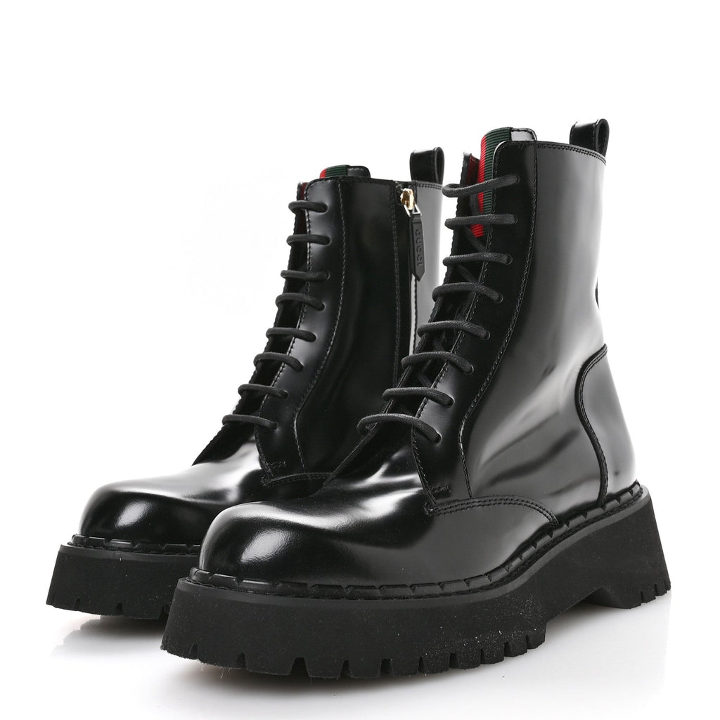 Gucci Spice Lux Nappa Web Combat Boots 40 Black