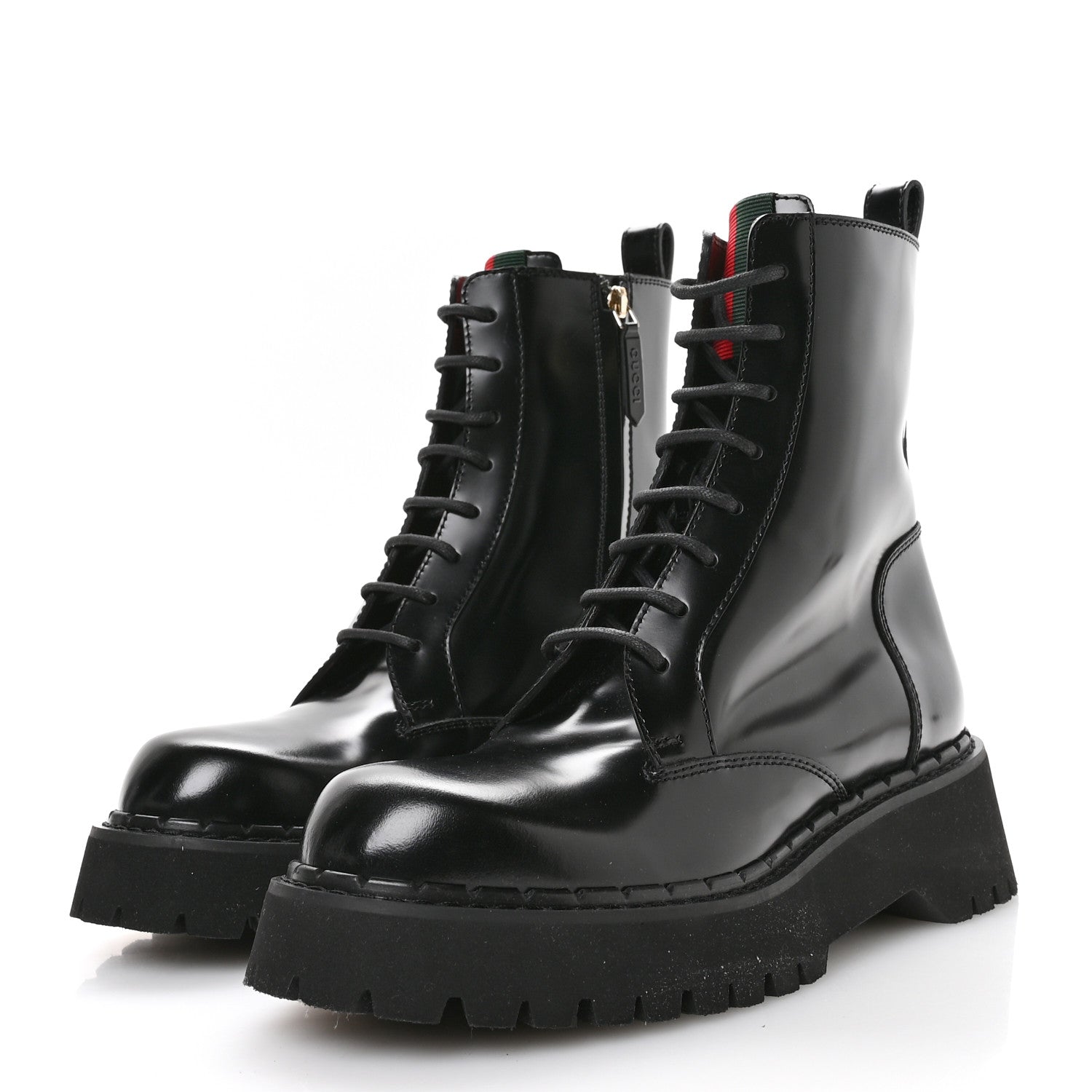 Gucci Spice Lux Nappa Web Combat Boots 40 Black