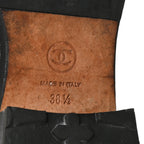 Chanel Sheepskin Quilted CC Tall Lace Up Combat Boots 38.5 Black