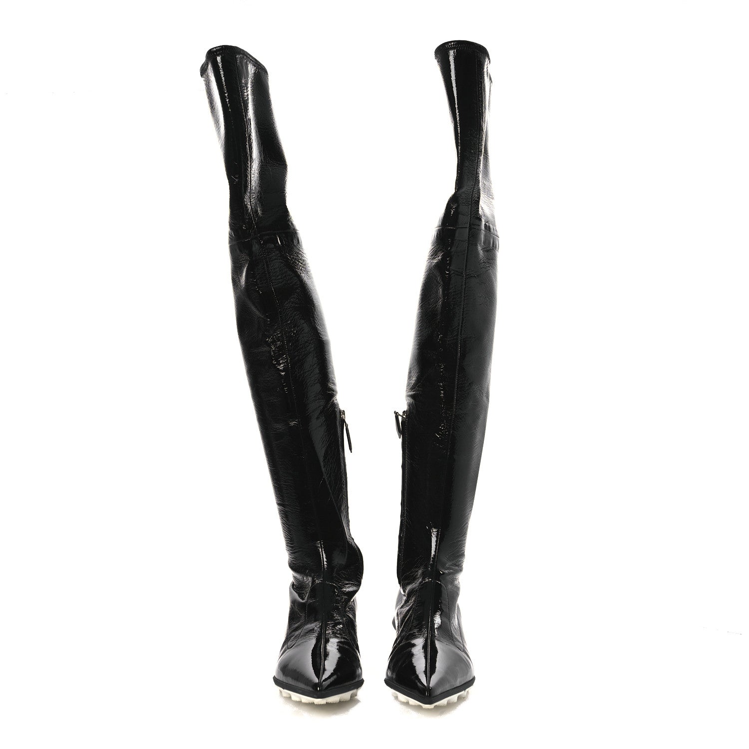 Miu Miu Nappa Stretch Knee High Heel Boot 36.5 Black