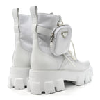 Prada Spazzolato Rois Re-Nylon Metal Triangle Logo Monolith Pouch Pocket 55mm Boots 40.5 White