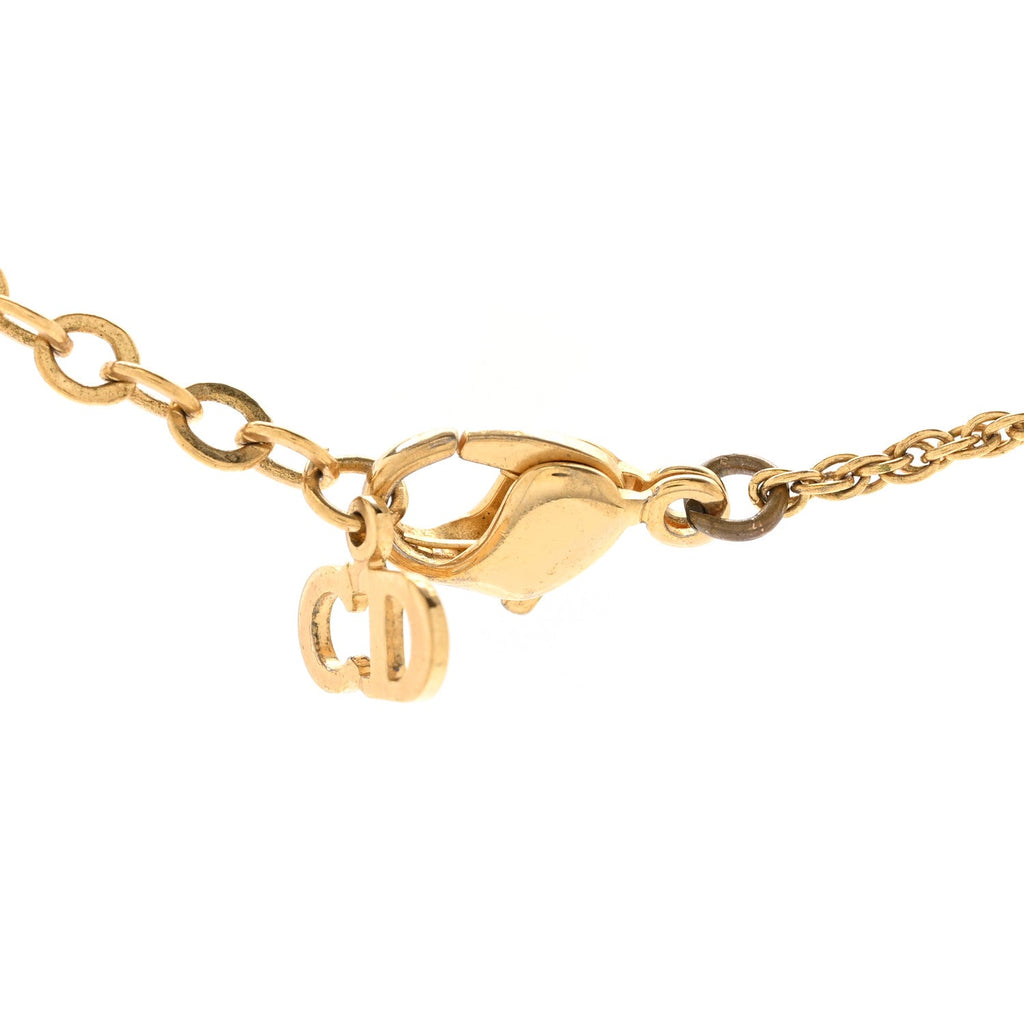 Christian Dior Crystal Pearl Pendant Necklace Gold