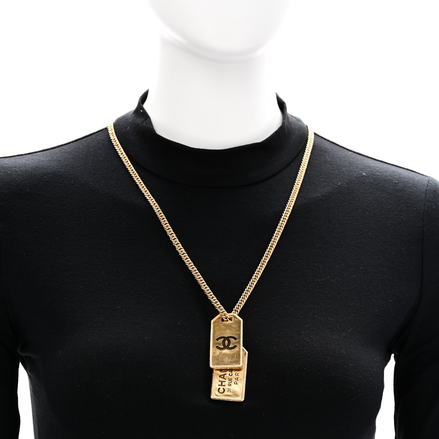 Chanel ID Dog Tag Charm Necklace Gold