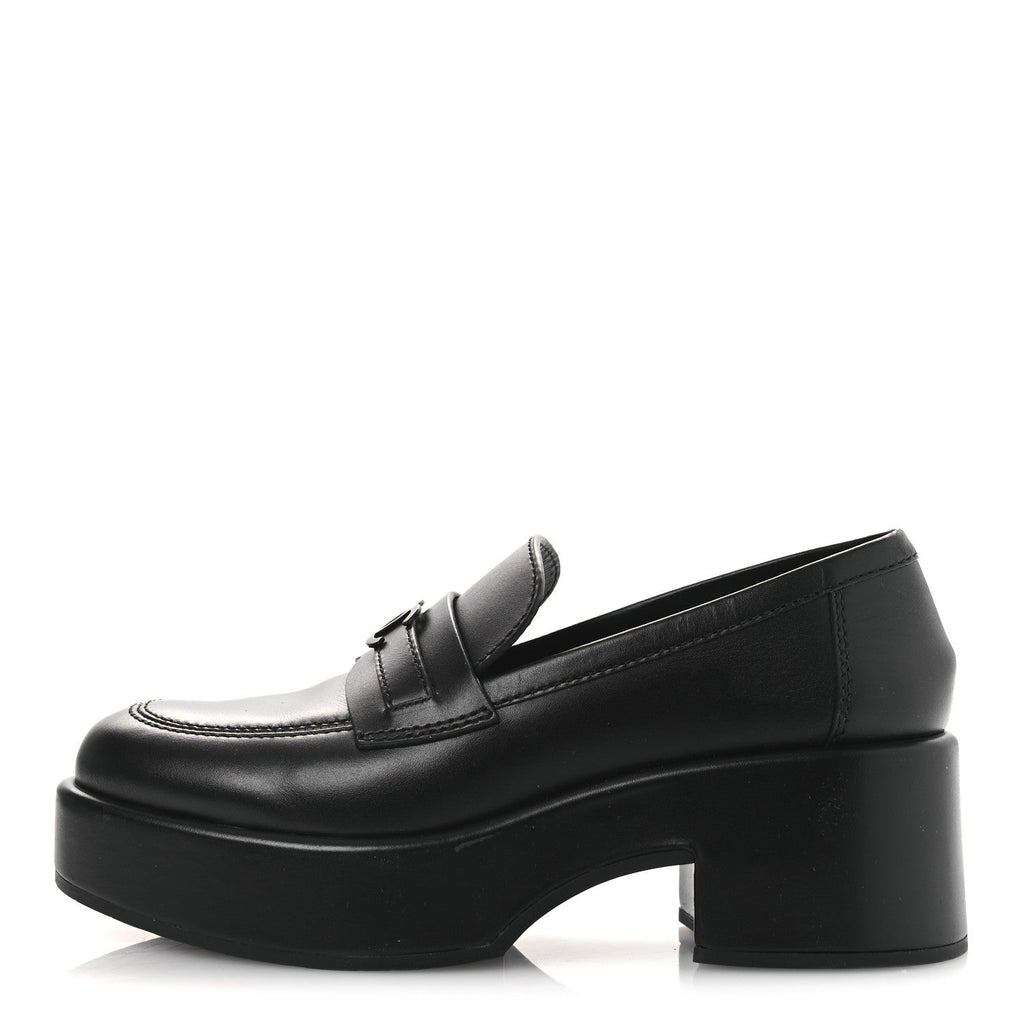 Chanel Calfskin CC Platform Loafers 38 Black