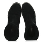 Chanel Kid Suede Shearling Womens Cap Toe Chain Short Boots 38 Black