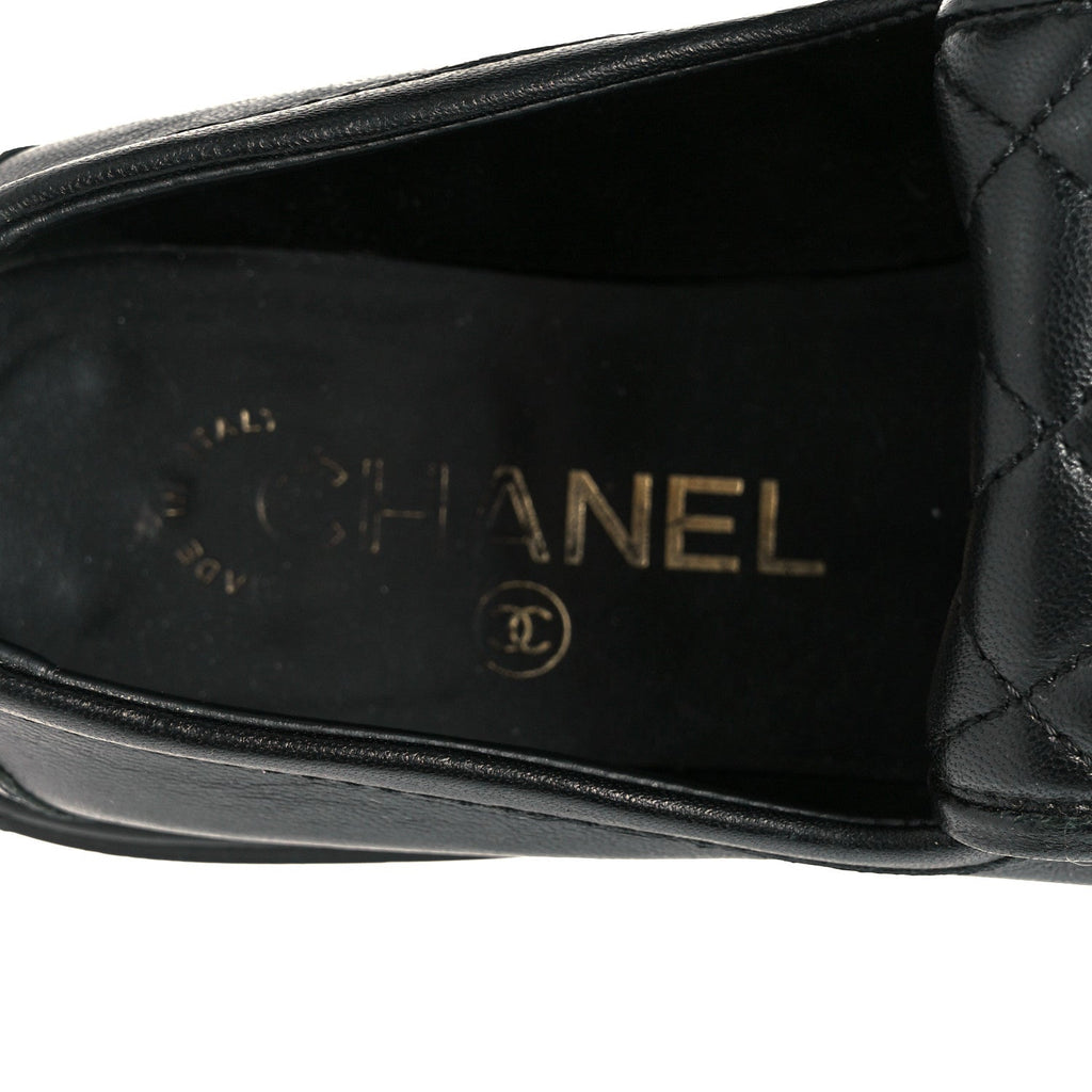 Chanel Lambskin Quilted CC Turnlock Loafers 37 Black