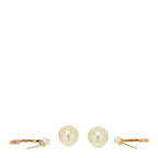 Christian Dior Metal Pearl Crystal Logo Tribales Earrings Gold