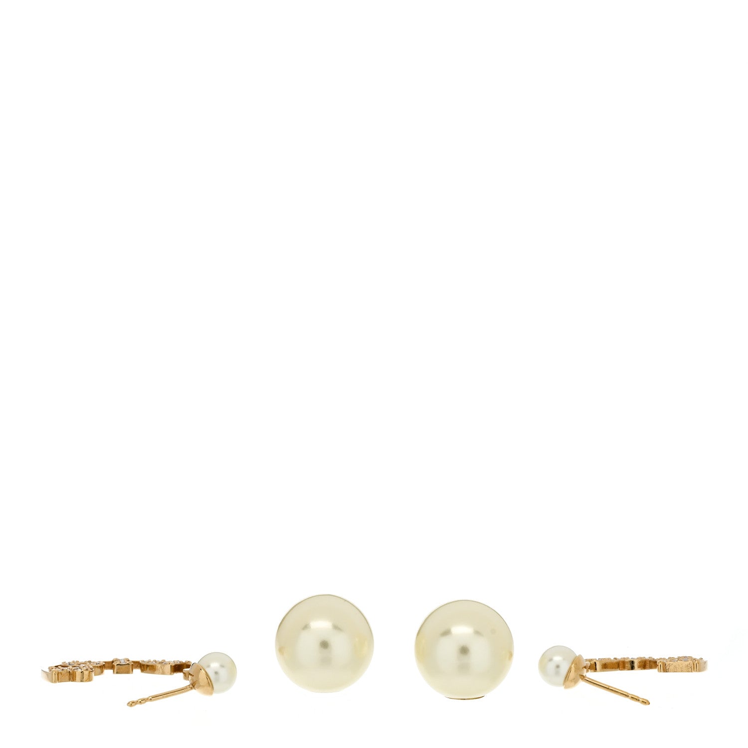 Christian Dior Metal Pearl Crystal Logo Tribales Earrings Gold