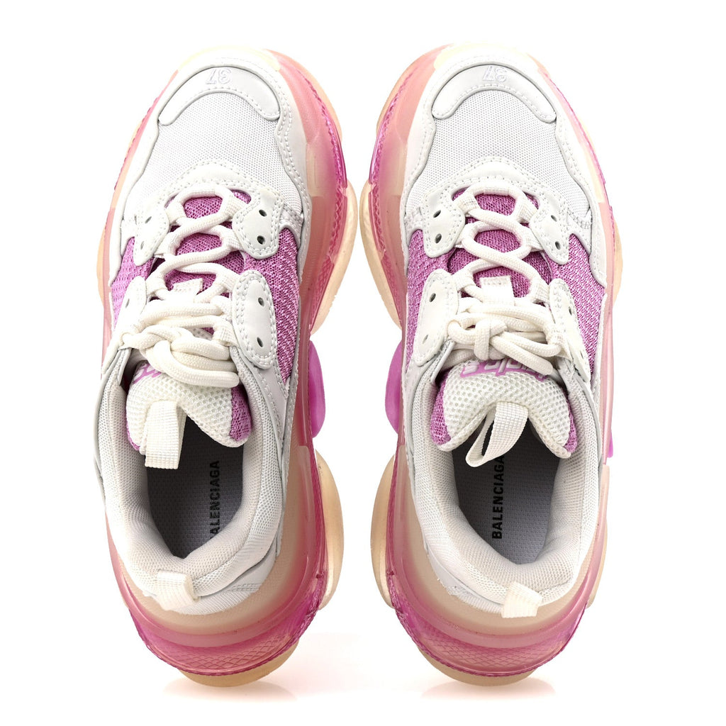 Balenciaga Fabric Mesh Clear Sole Womens Triple S Sneakers 37 White Pink