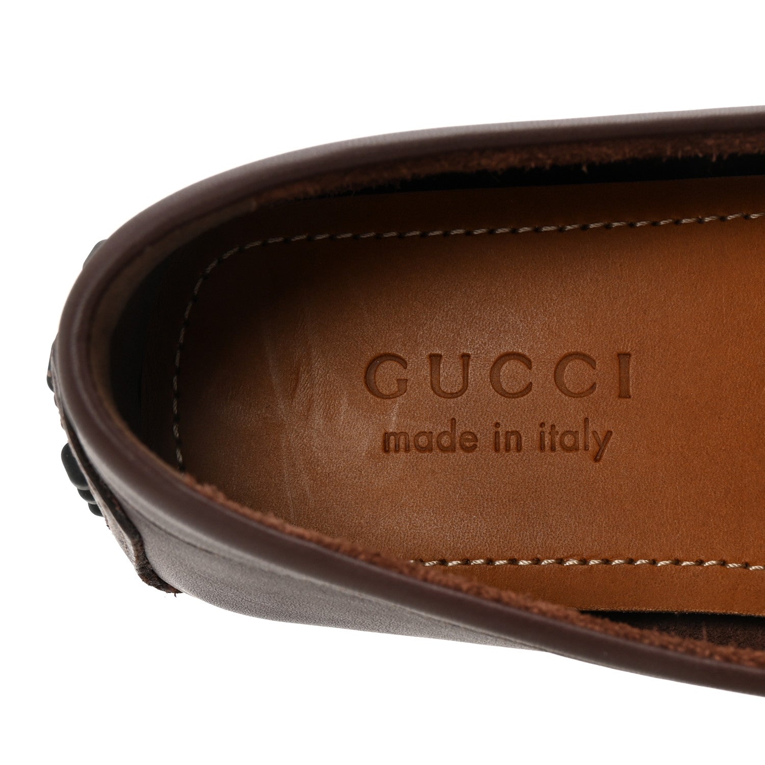Gucci Soft Clove Calfskin Web Mens Horsebit Driver Loafers 7.5 Cocoa
