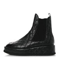 Chanel Lambskin Patent CC Cap Toe Quilted Short Platform Boots 39.5 Black