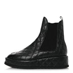 Chanel Lambskin Patent CC Cap Toe Quilted Short Platform Boots 39.5 Black