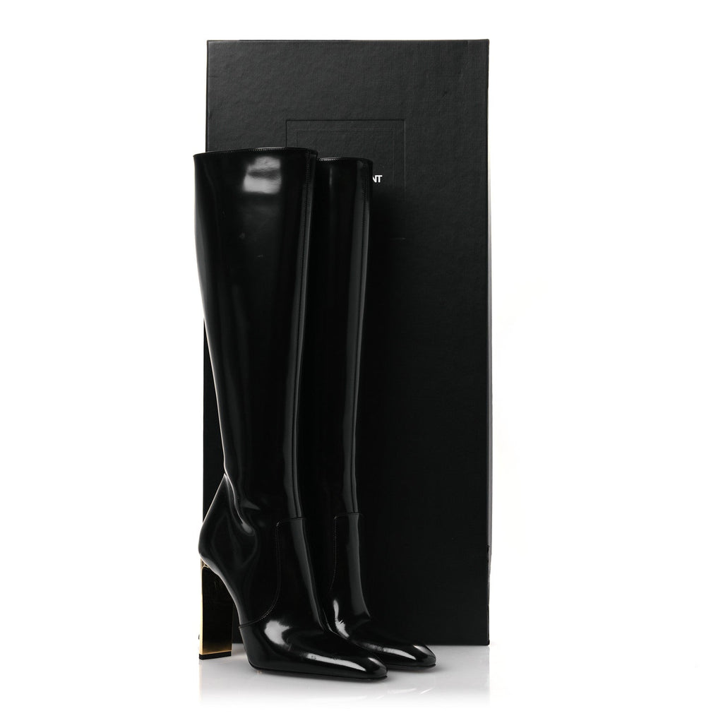 Saint Laurent Glazed Calfskin Auteuil 105mm Zip Boots 38 Black