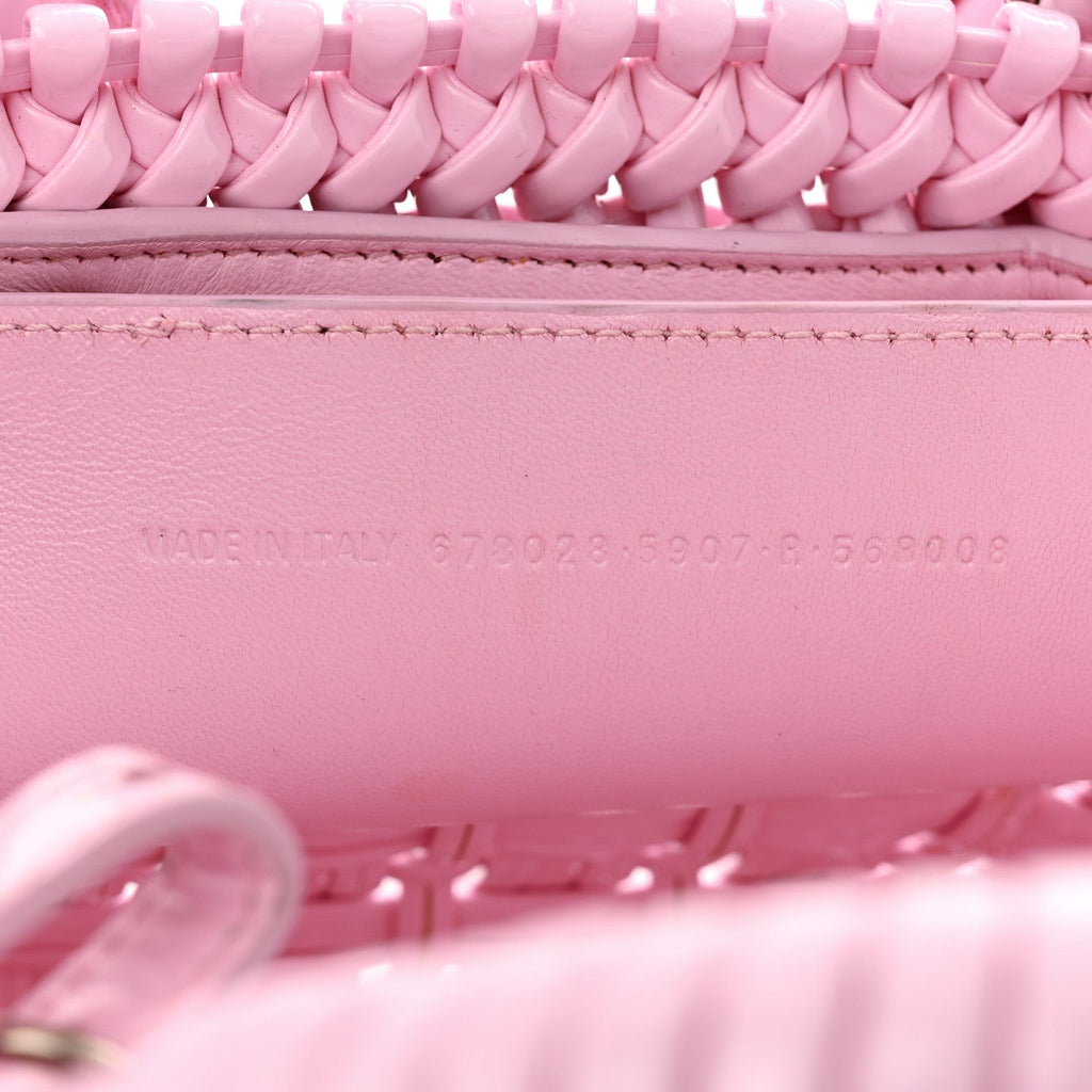 Balenciaga Faux Calfskin Braided Varnished XXS Bistro Basket Candy Pink