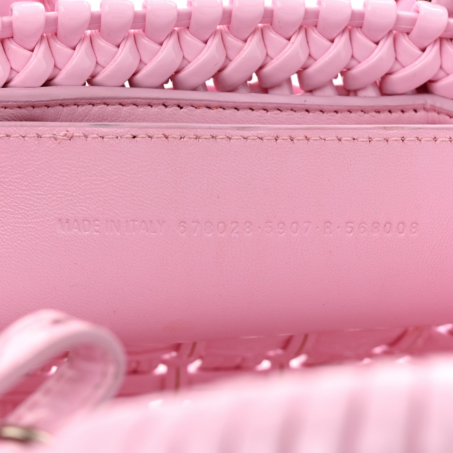 Balenciaga Faux Calfskin Braided Varnished XXS Bistro Basket Candy Pink